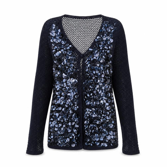 Roman Womens Blue V-Neck  Viscose Cardigan Jumper Size S