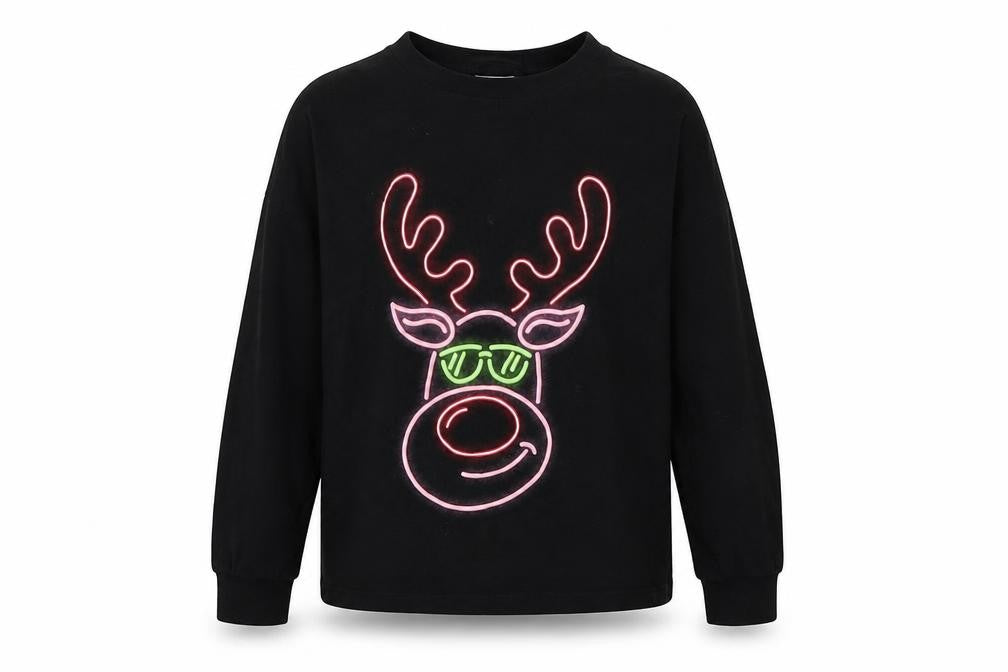 NEXT Girls Black  Cotton Basic Casual Size 7 Years Crew Neck Pullover - Reindeer