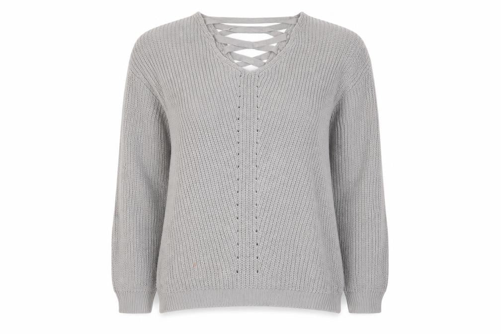 Primark Womens Grey V-Neck  Acrylic Pullover Jumper Size 8