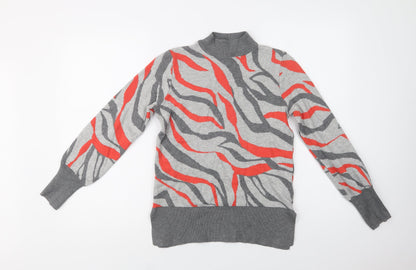 Marks & Spencer Womens Grey Mock Neck Geometric Viscose Pullover Jumper Size S