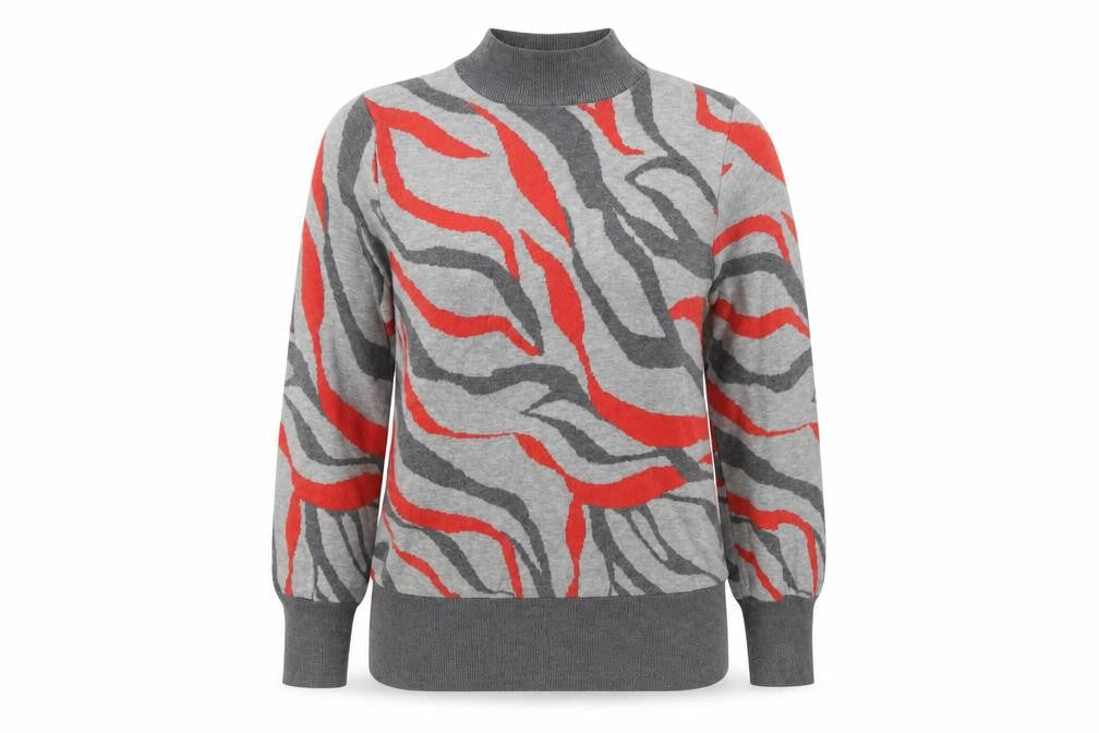 Marks & Spencer Womens Grey Mock Neck Geometric Viscose Pullover Jumper Size S