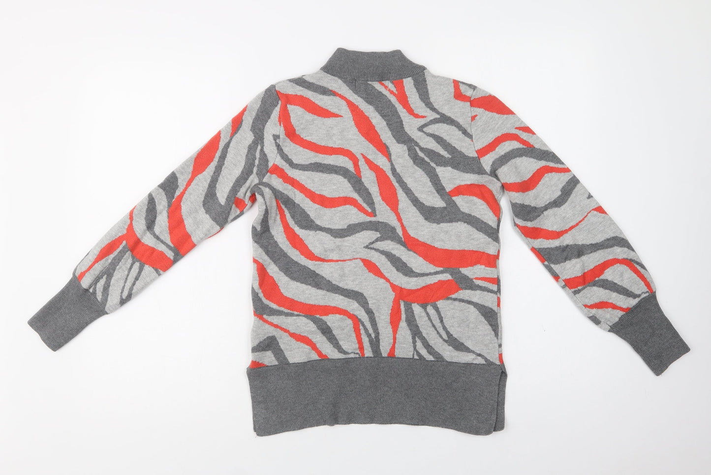 M&S Womens Grey Mock Neck Geometric Viscose Pullover Jumper Size S