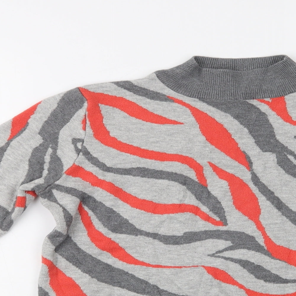 M&S Womens Grey Mock Neck Geometric Viscose Pullover Jumper Size S