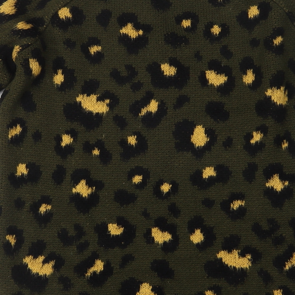 NEXT Womens Green V-Neck Animal Print Acrylic Tunic Jumper Size 8
