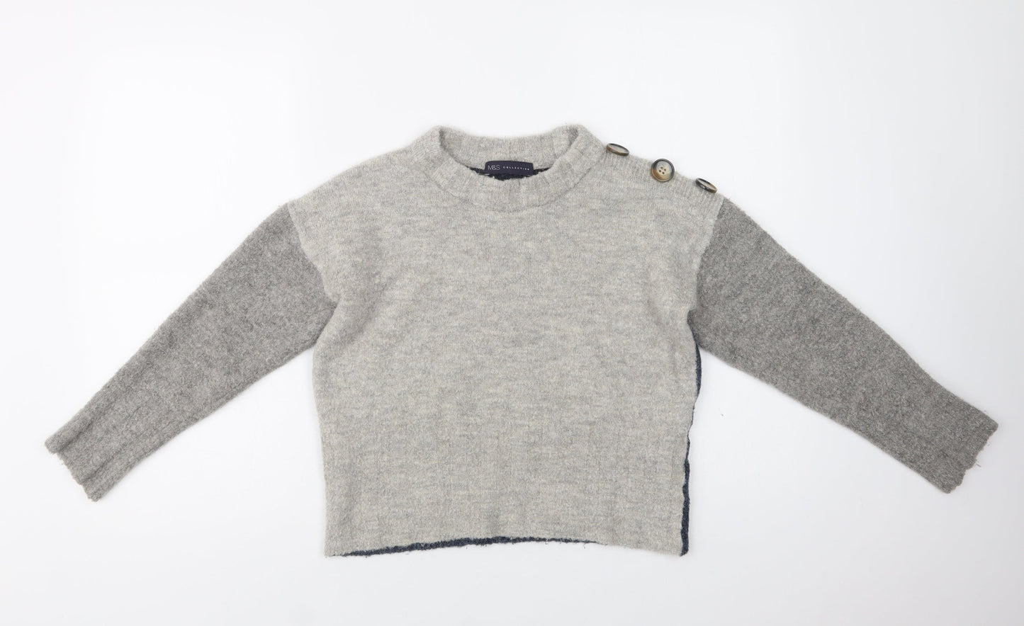 M&S Womens Grey Crew Neck  Acrylic Pullover Jumper Size S