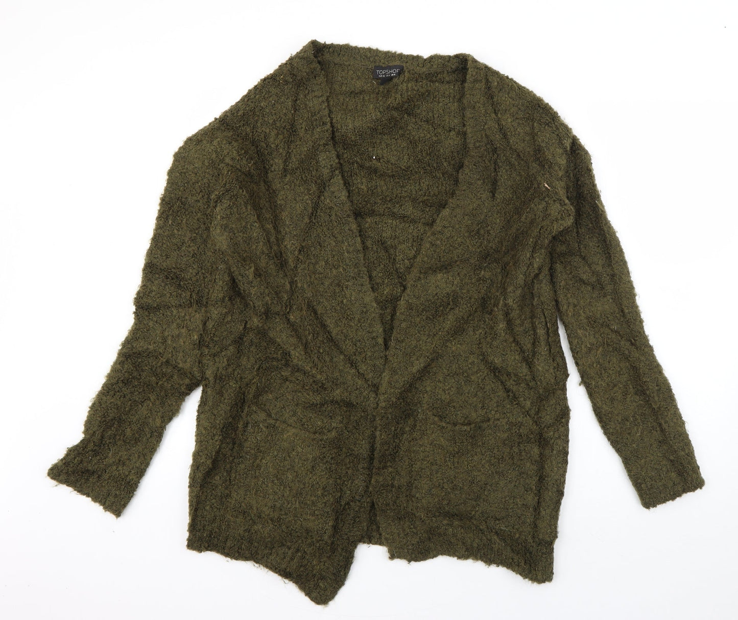 Topshop Womens Green Boat Neck  Acrylic Cardigan Jumper Size 8