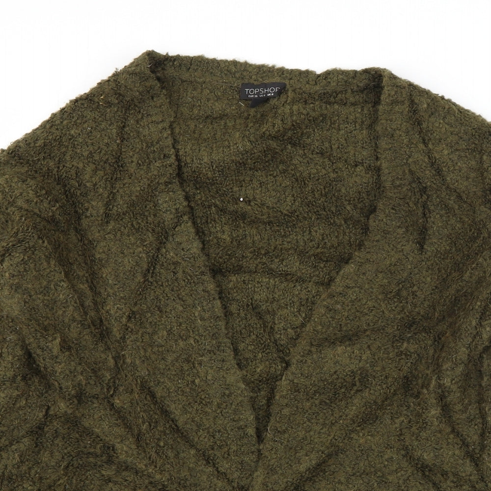 Topshop Womens Green Boat Neck  Acrylic Cardigan Jumper Size 8
