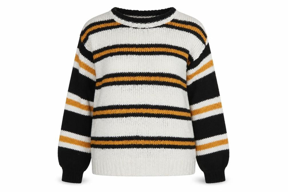 Atmosphere Womens Ivory Crew Neck Striped Acrylic Pullover Jumper Size 4