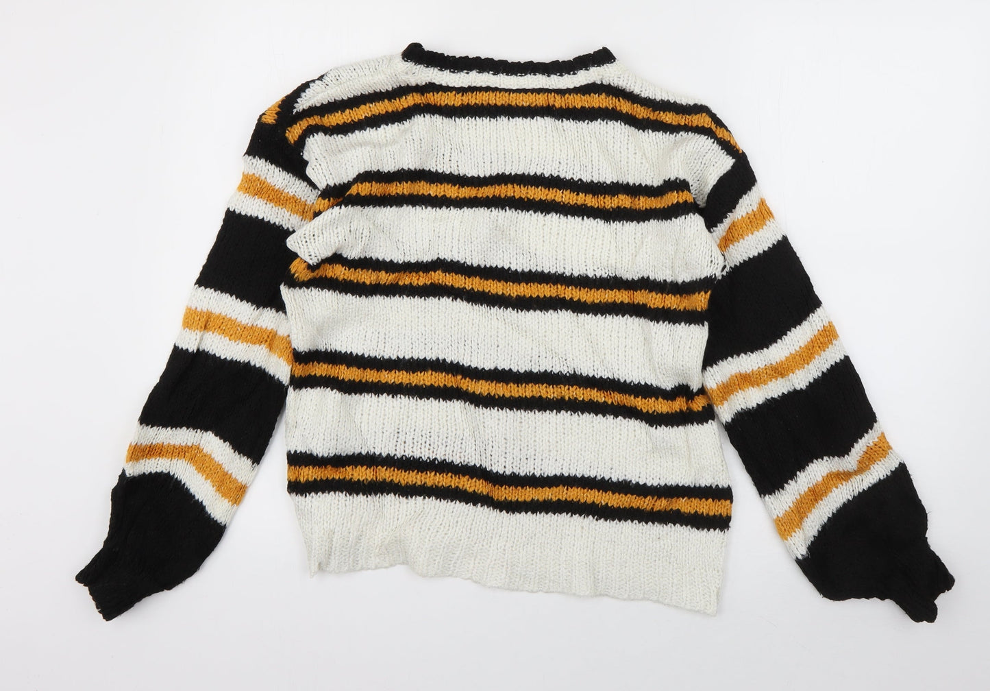 Atmosphere Womens Ivory Crew Neck Striped Acrylic Pullover Jumper Size 4