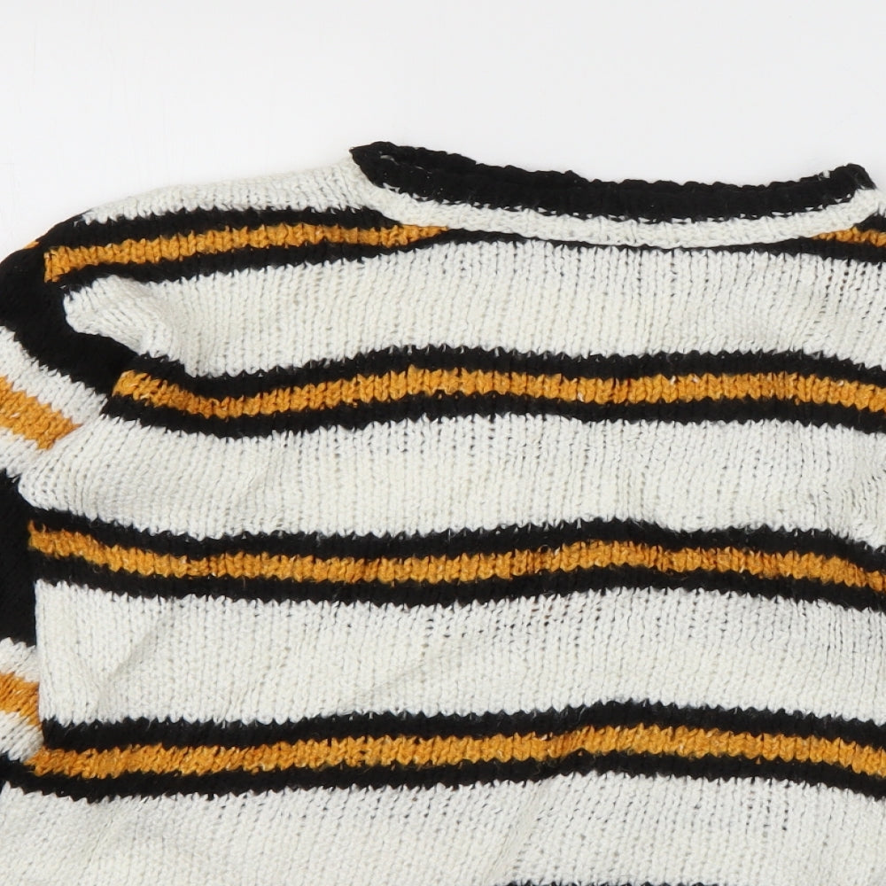 Atmosphere Womens Ivory Crew Neck Striped Acrylic Pullover Jumper Size 4