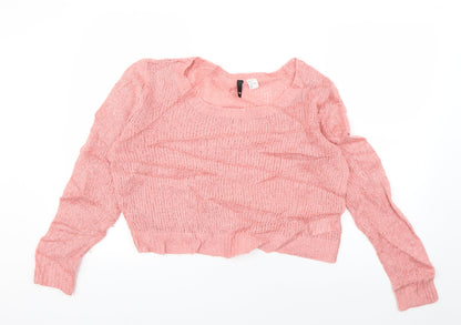 Divided Womens Pink Scoop Neck  Acrylic Pullover Jumper Size 10