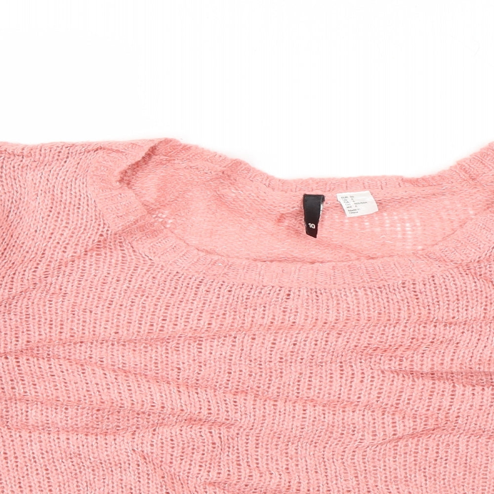 Divided Womens Pink Scoop Neck  Acrylic Pullover Jumper Size 10
