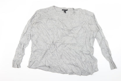 Mango Womens Grey Round Neck  Cotton Pullover Jumper Size M