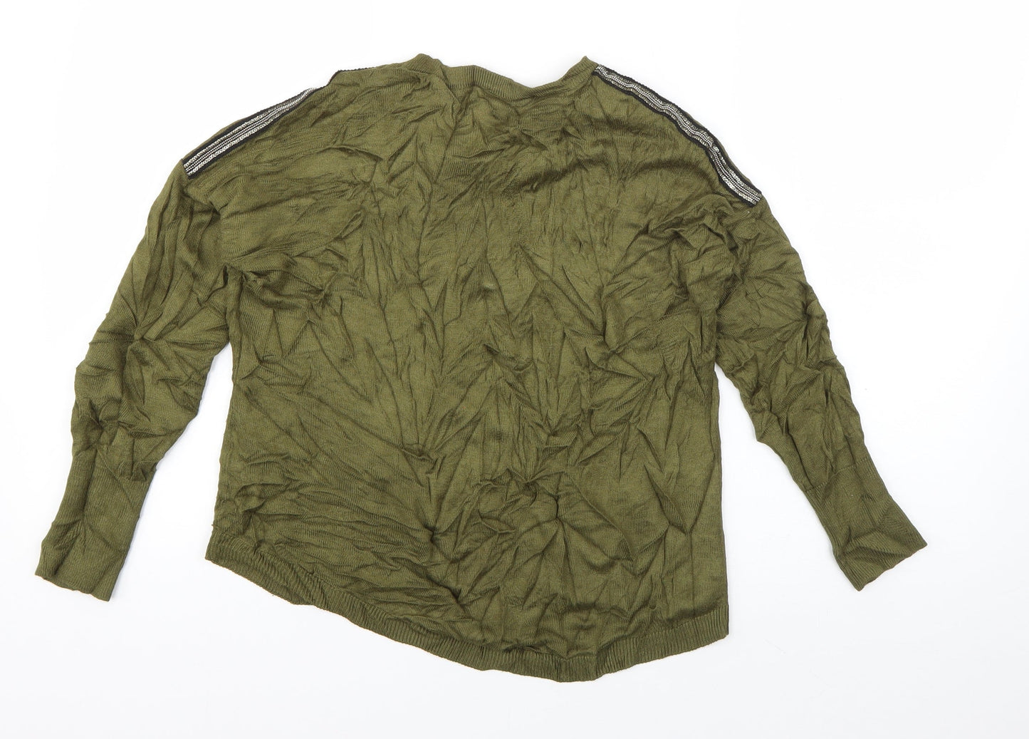 Oasis Womens Green Crew Neck  Viscose Pullover Jumper Size XS