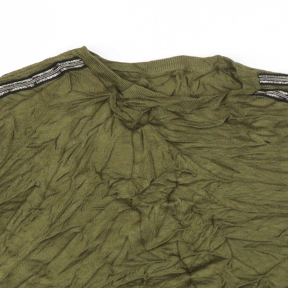 Oasis Womens Green Crew Neck  Viscose Pullover Jumper Size XS