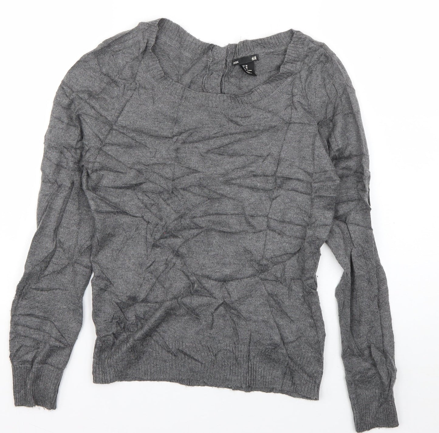 H&M Womens Grey Boat Neck  Polyamide Pullover Jumper Size XS