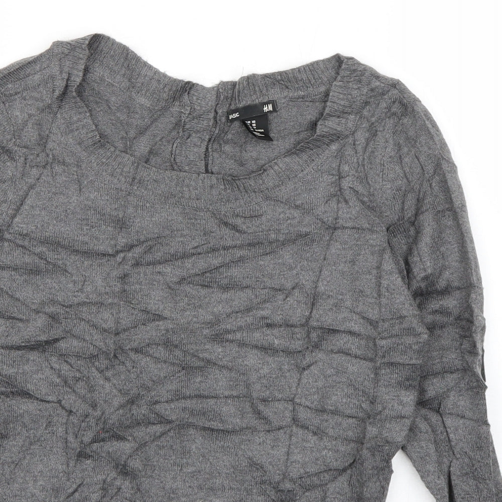 H&M Womens Grey Boat Neck  Polyamide Pullover Jumper Size XS