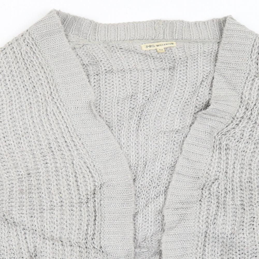 Millennium Womens Grey V-Neck  Acrylic Pullover Jumper One Size