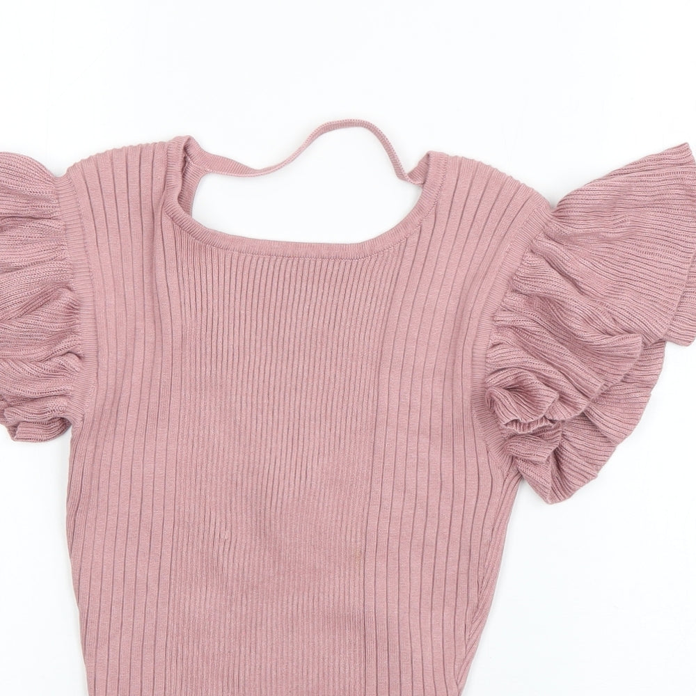 Apricot Womens Pink Boat Neck  Viscose Pullover Jumper Size 10   - open back