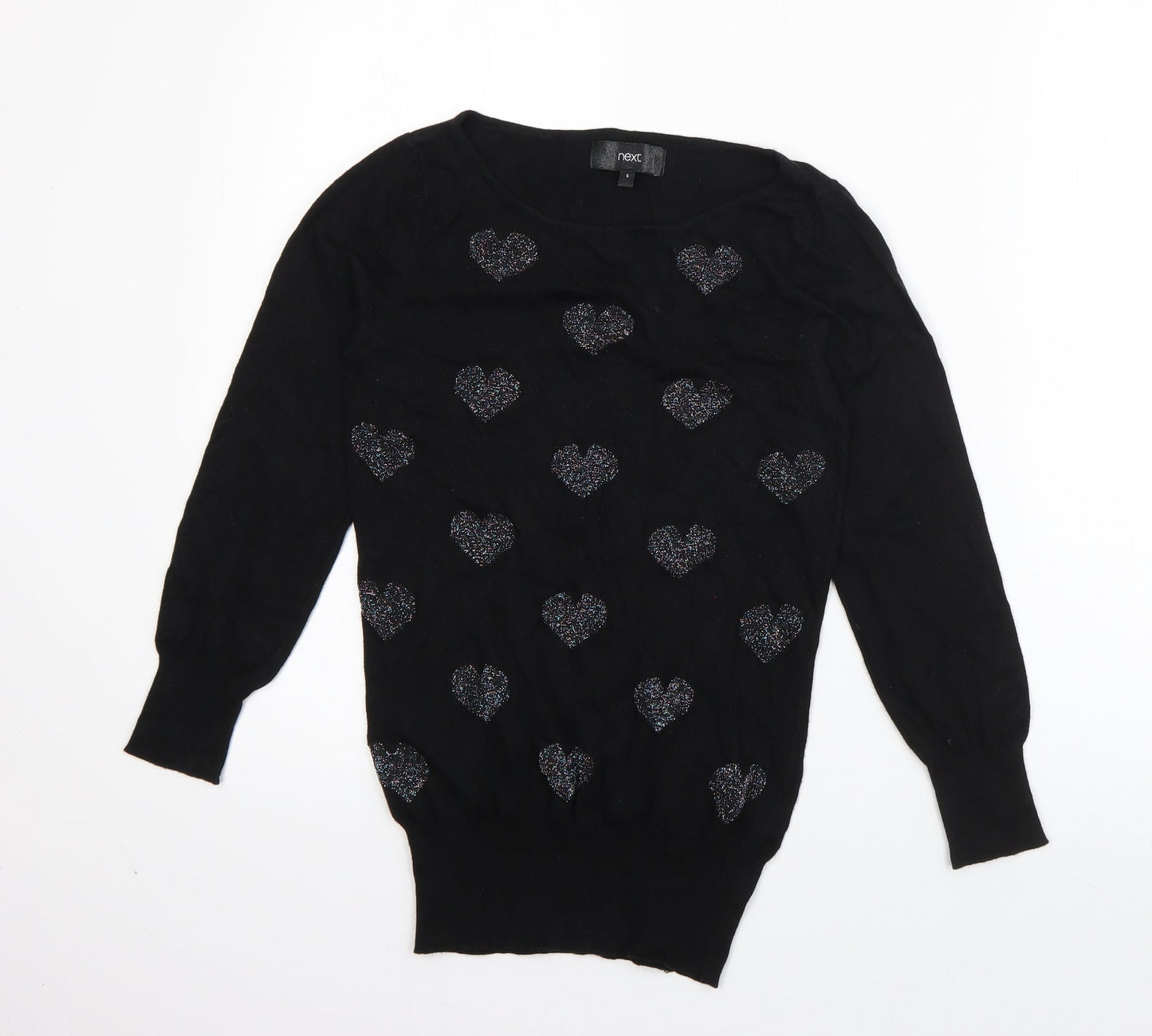 NEXT Womens Black High Neck Geometric Cotton Pullover Jumper Size 6