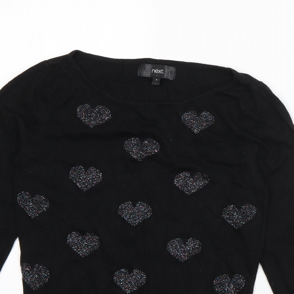NEXT Womens Black High Neck Geometric Cotton Pullover Jumper Size 6