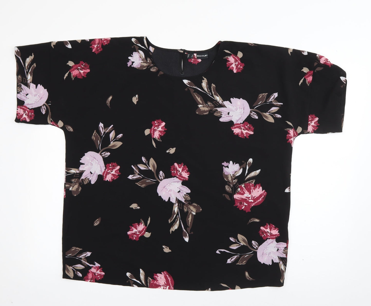 Body Flirt Womens Black Floral Polyester Basic Blouse Size 12 Roll Neck