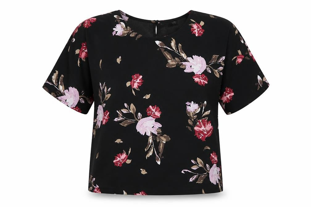 Body Flirt Womens Black Floral Polyester Basic Blouse Size 12 Roll Neck