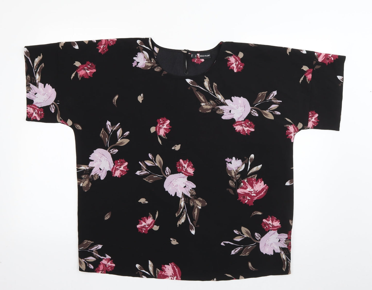 Body Flirt Womens Black Floral Polyester Basic Blouse Size 12 Roll Neck