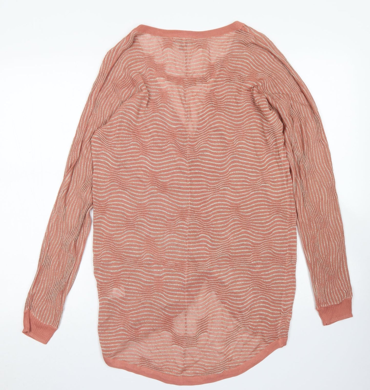 H by Halston Womens Pink V-Neck Striped Viscose Cardigan Jumper Size XS