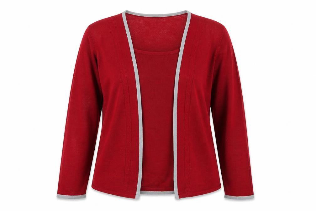 Anna Rose Womens Red Round Neck  Acrylic Pullover Jumper Size XL   - Cardigan and top all in one