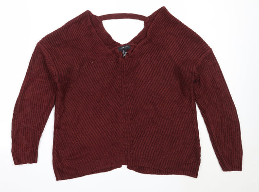 New Look Womens Brown V-Neck  Acrylic Pullover Jumper Size S