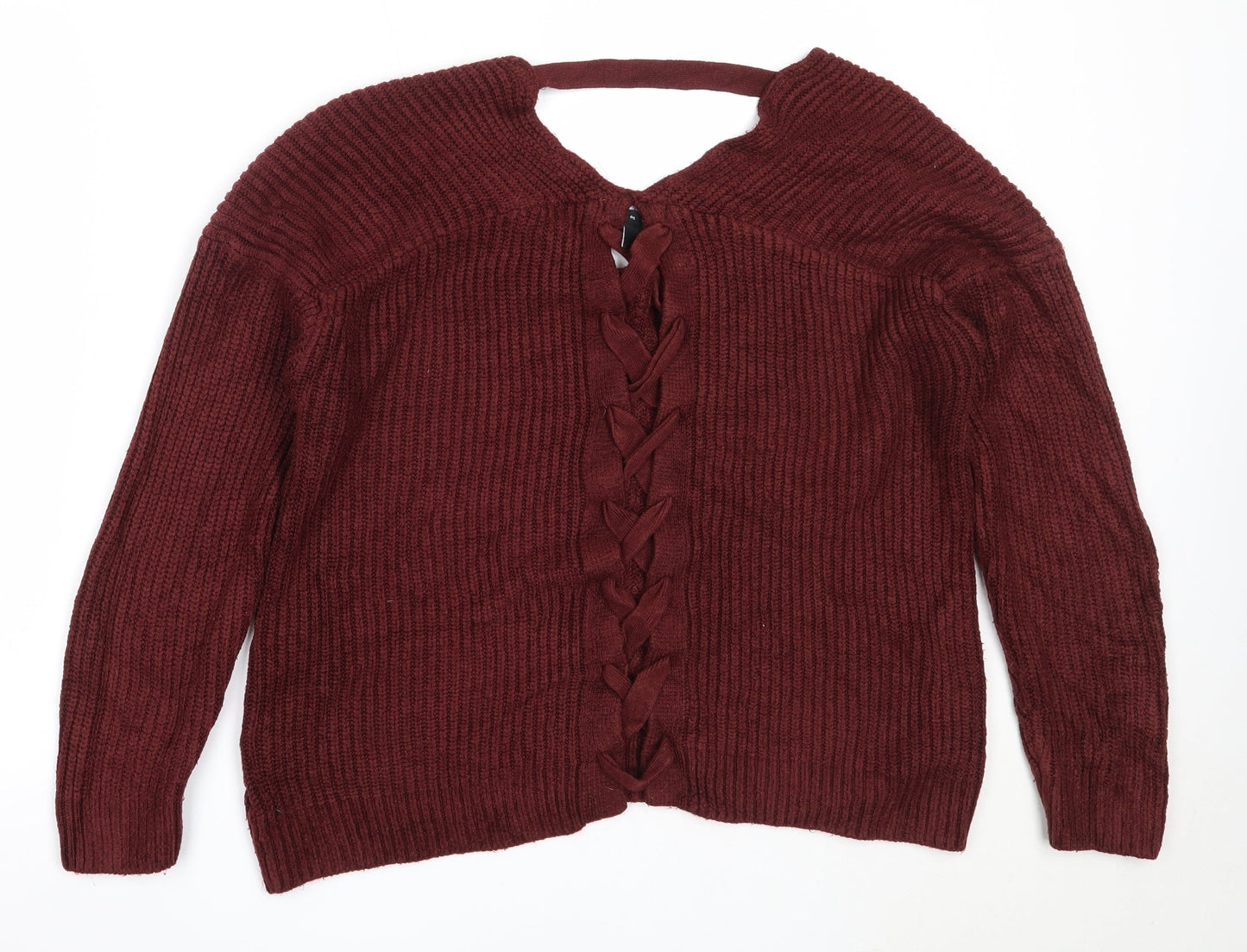 New Look Womens Brown V-Neck  Acrylic Pullover Jumper Size S