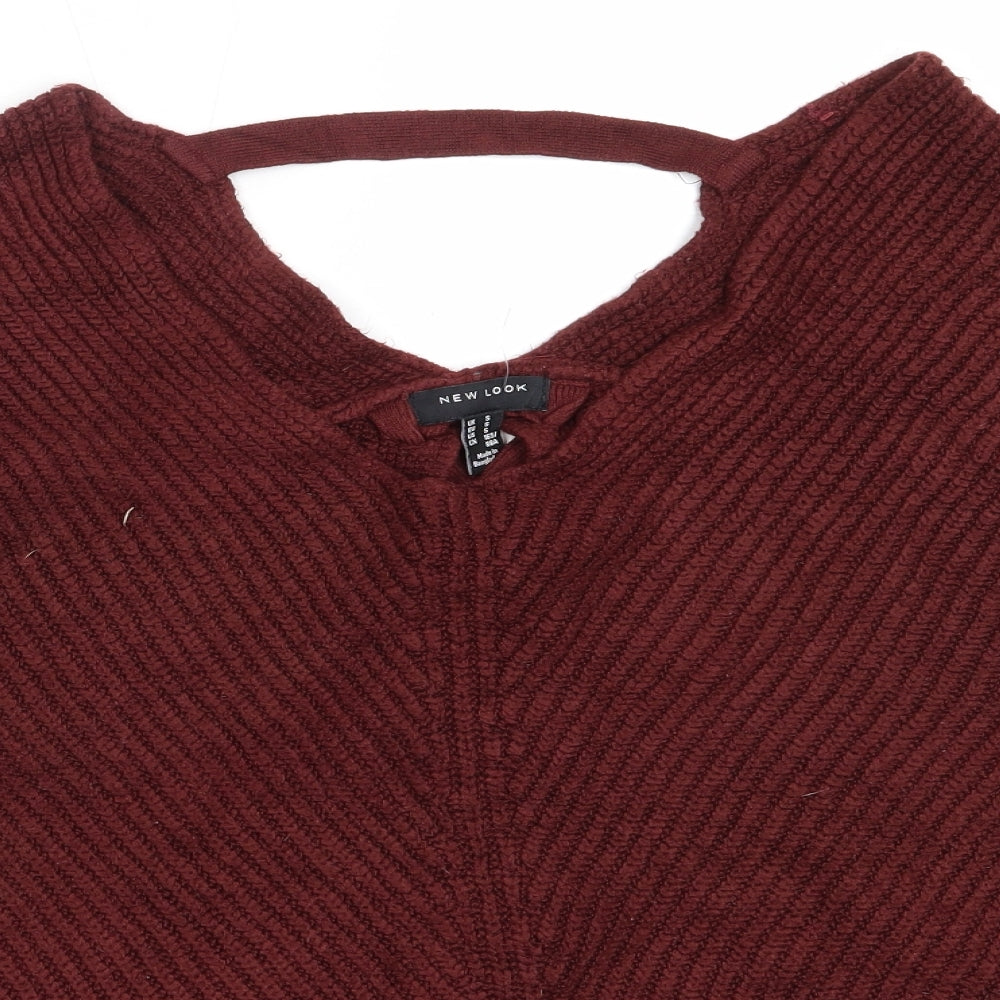 New Look Womens Brown V-Neck  Acrylic Pullover Jumper Size S