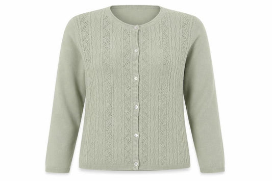 EWM Womens Green Round Neck  Acrylic Cardigan Jumper Size S