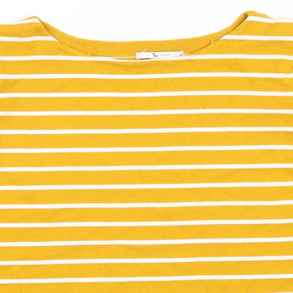 Preloved TU Womens Yellow Round Neck Striped Polyester Pullover Jumper Size 12 - Detail