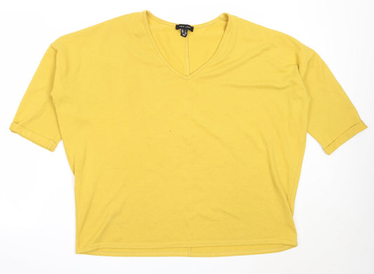 New Look Womens Yellow V-Neck  Polyester Pullover Jumper Size L