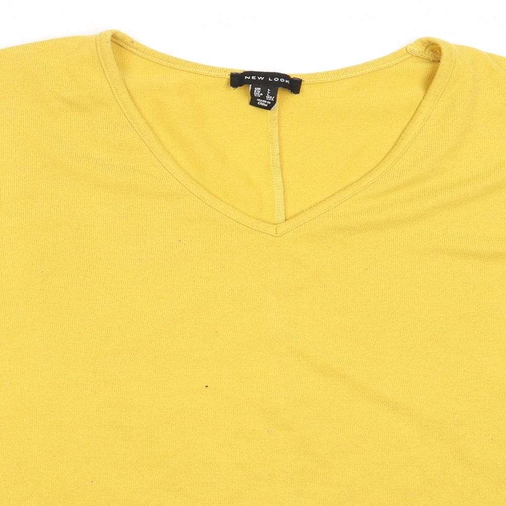New Look Womens Yellow V-Neck  Polyester Pullover Jumper Size L