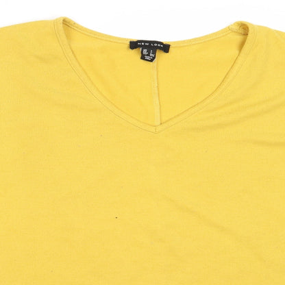 New Look Womens Yellow V-Neck  Polyester Pullover Jumper Size L