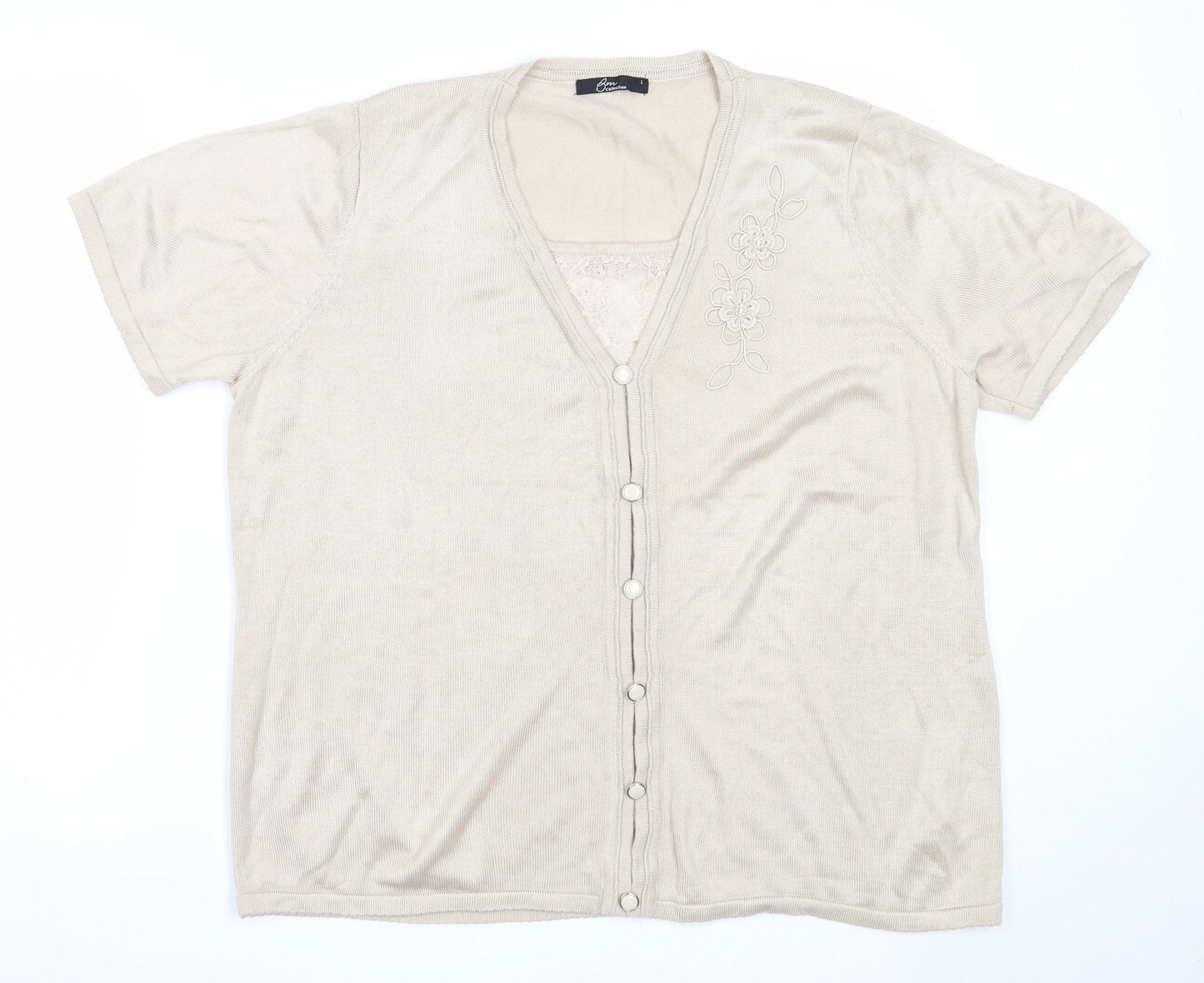 BM Womens Beige V-Neck  Acrylic Pullover Jumper Size L