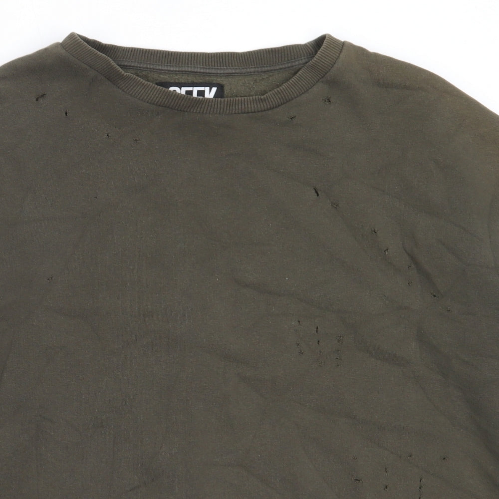 Seek Mens Green  Cotton Pullover Sweatshirt Size S