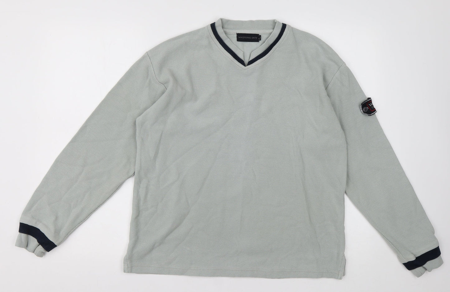Whispering Smith Mens Green V-Neck  Cotton Pullover Jumper Size L