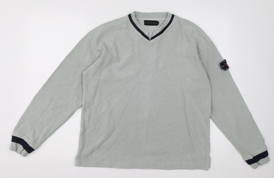 Whispering Smith Mens Green V-Neck  Cotton Pullover Jumper Size L