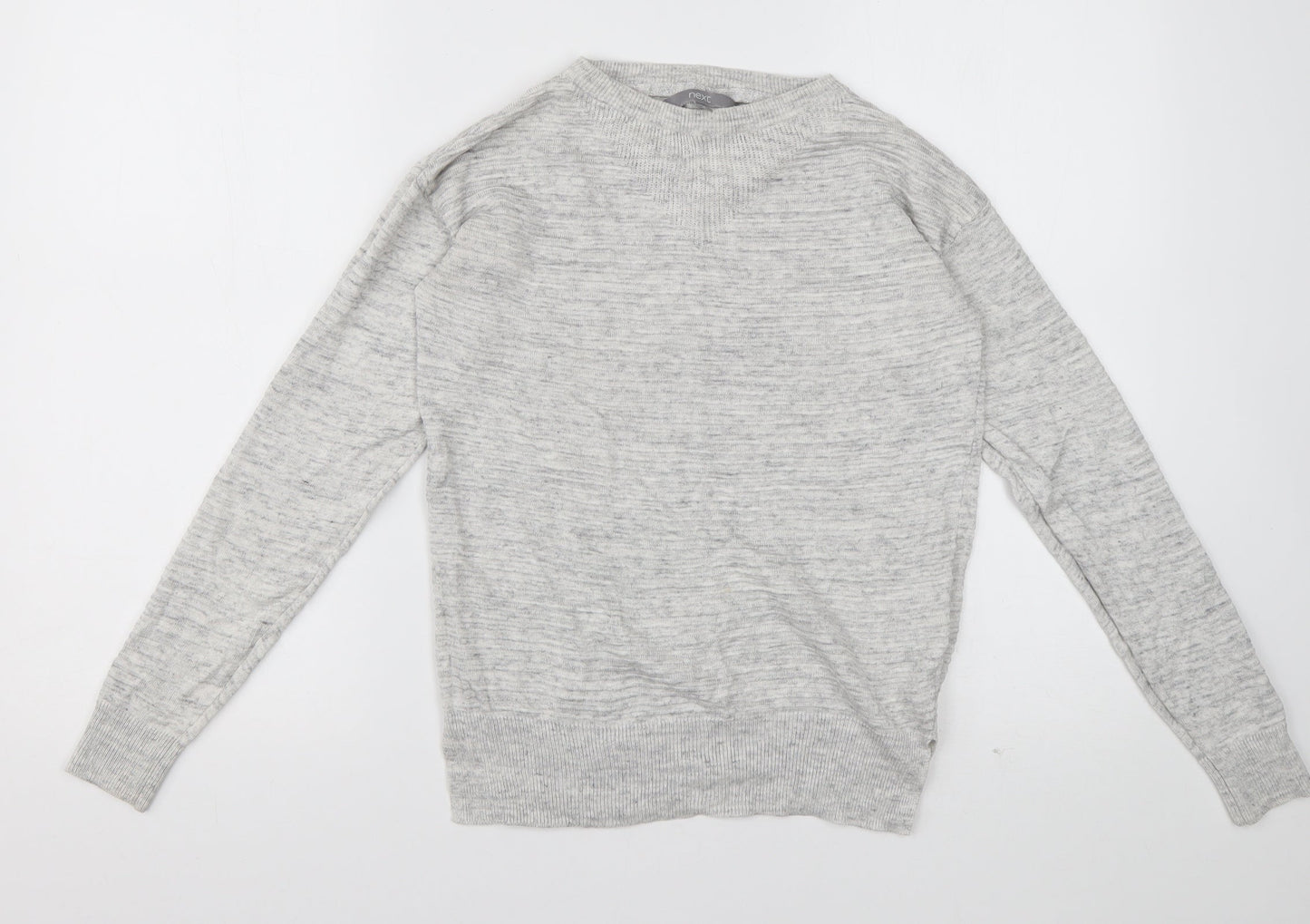 NEXT Womens Grey Crew Neck Striped Viscose Pullover Jumper Size 6
