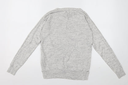 Next Womens Grey Crew Neck Striped Viscose Pullover Jumper Size 6