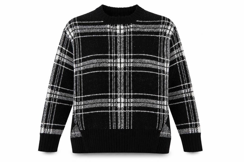 Marks & Spencer Womens Black Crew Neck Check Acrylic Pullover Jumper Size S