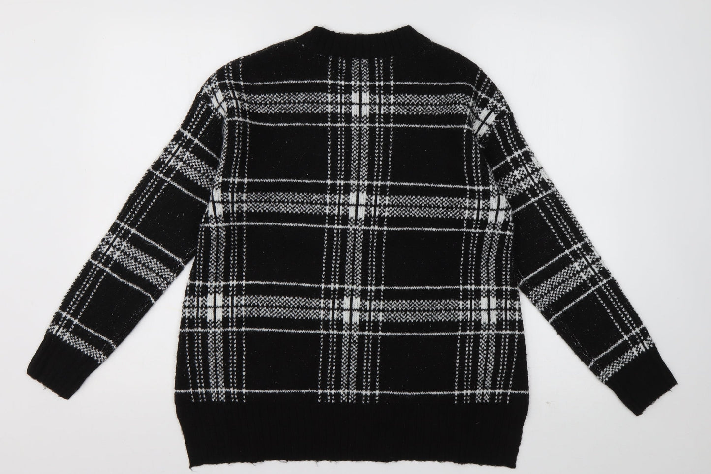 Marks and Spencer Womens Black Crew Neck Check Acrylic Pullover Jumper Size S