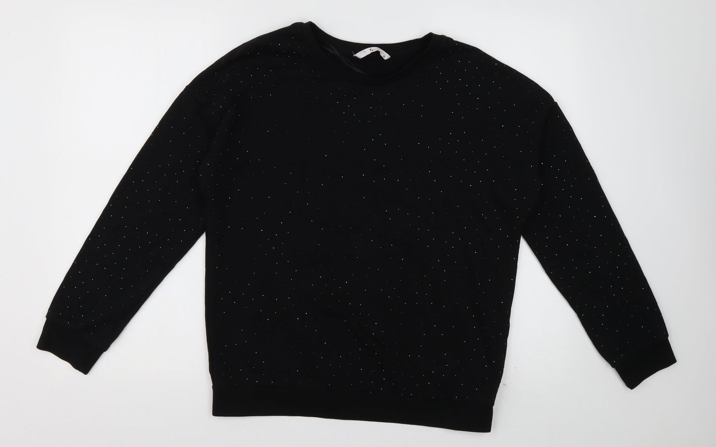 sainsburys Womens Black Crew Neck  Cotton Pullover Jumper Size 10   - Sparkle