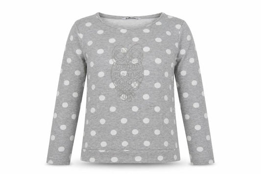 Debenhams Womens Grey Crew Neck Polka Dot Cotton Pullover Jumper Size 14   - owl