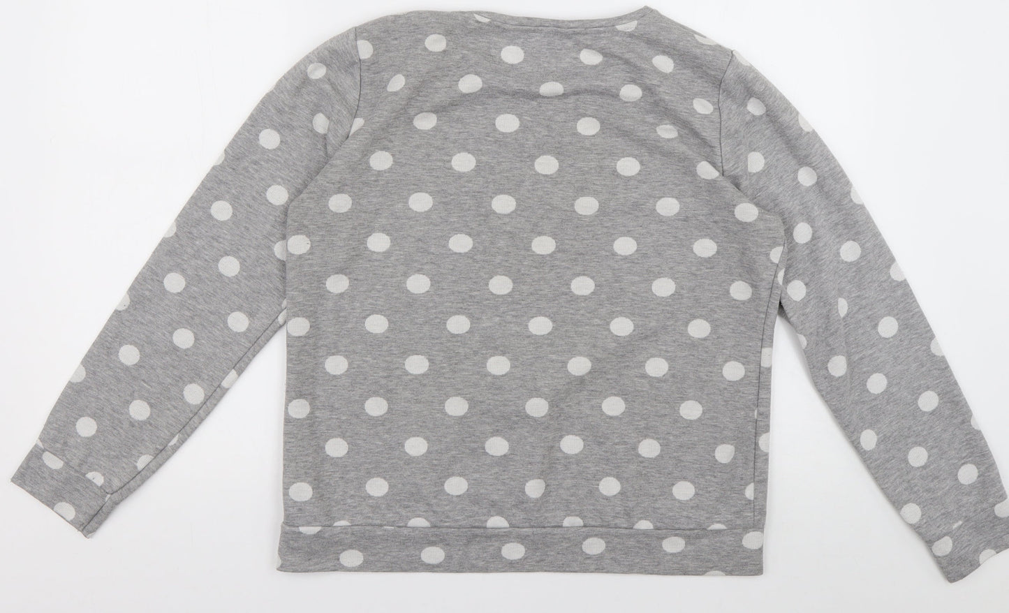 Debenhams Womens Grey Crew Neck Polka Dot Cotton Pullover Jumper Size 14   - owl