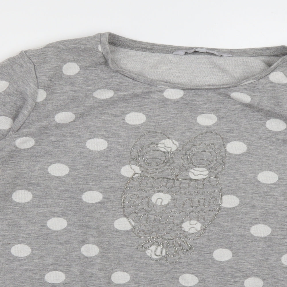 Debenhams Womens Grey Crew Neck Polka Dot Cotton Pullover Jumper Size 14   - owl